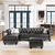 Dolcy Sectional Sofa Set in PU Leather in Black Color with Ottoman - Oak Inside