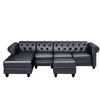 Dolcy Sectional Sofa Set in PU Leather in Black Color with Ottoman - Oak Inside