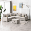 Nollon Linen Fabric Sectional Sofa with Pillows and Storage Ottoman - Oak Inside