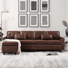 Viatol High Back Couch Mid-century Suede Leather Wood Legs Chaise Sofa - Oak Inside
