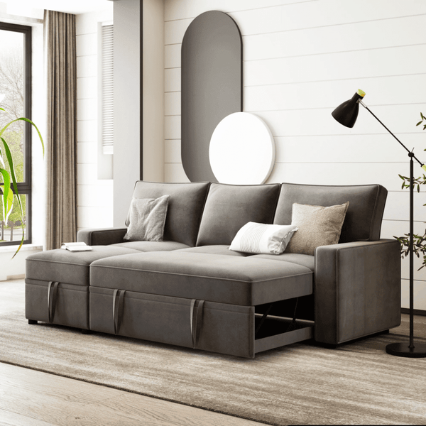 Yolo Sofa Cum Bed in Grey - Oak Inside