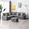 Nollon Linen Fabric Sectional Sofa with Pillows and Storage Ottoman - Oak Inside