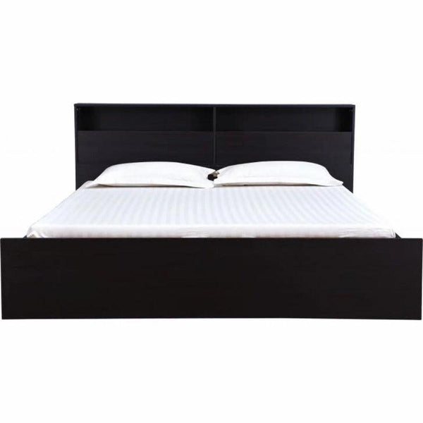 Denver Wooden Bed with Storage in Brown Glossy Finish - Oak Inside