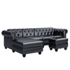 Dolcy Sectional Sofa Set in PU Leather in Black Color with Ottoman - Oak Inside