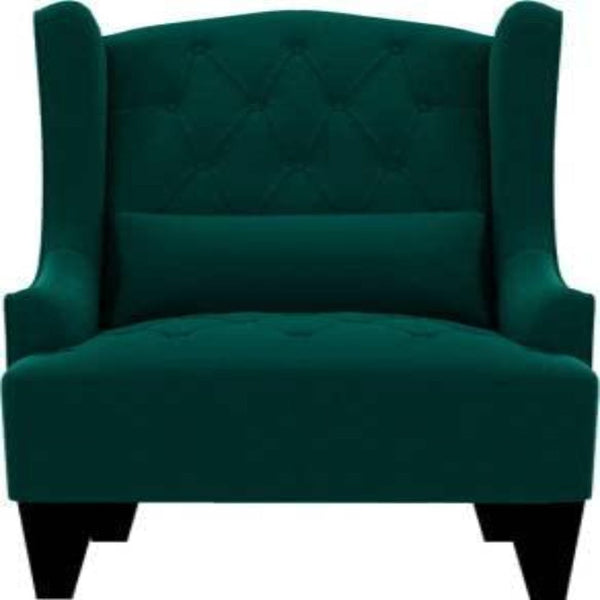 Cayo Chesterfield Wing Chair in Green Color - Oak Inside