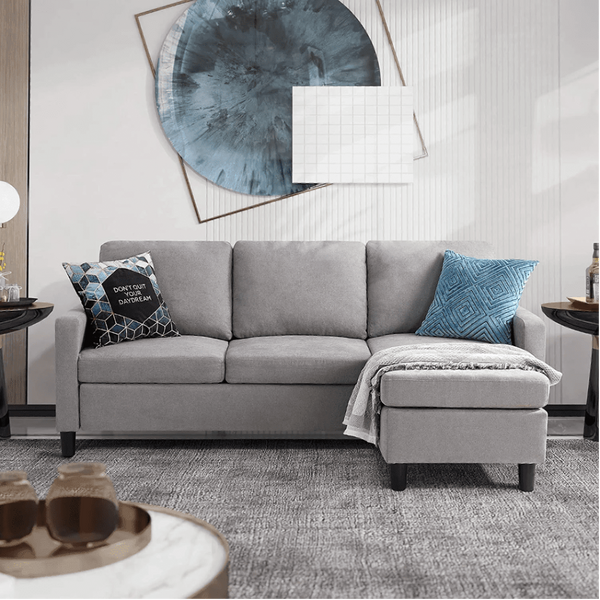 Futz Linen Upholstered L-shaped Sectional Sofa - Oak Inside