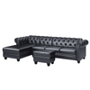 Dolcy Sectional Sofa Set in PU Leather in Black Color with Ottoman - Oak Inside