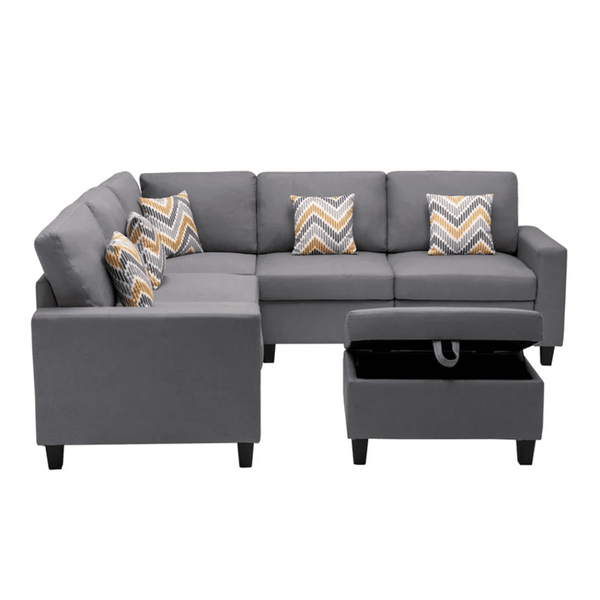 Nollon Linen Fabric Sectional Sofa with Pillows and Storage Ottoman - Oak Inside