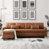 Viatol High Back Couch Mid-century Suede Leather Wood Legs Chaise Sofa - Oak Inside