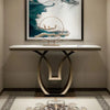 Oval Golden Console Table - Stainless Steel - Oak Inside