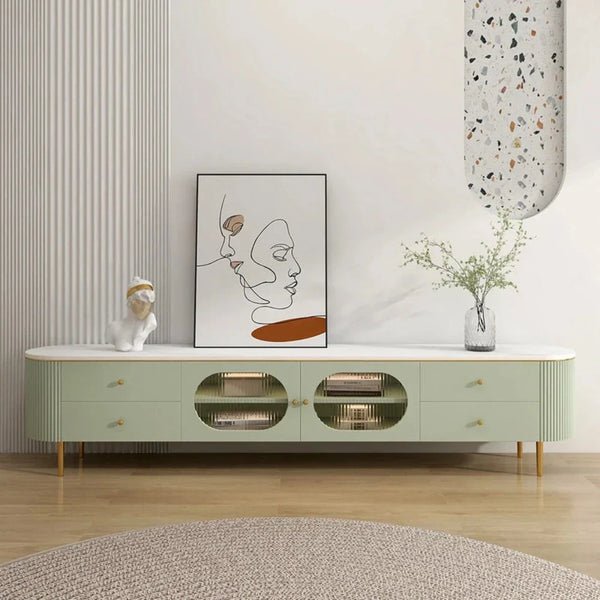 Texo Luxury TV Unit in Green - Oak Inside